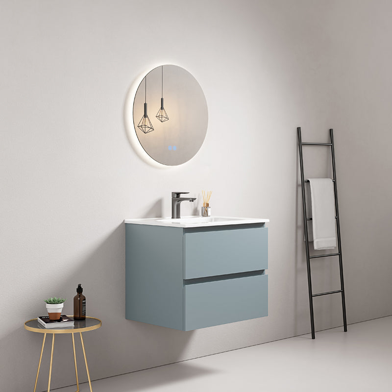Mobile bagno sospeso 60 cm Blu Avio Lavabo in Ceramica Specchio Tondo Retroilluminato - Fiji Paint