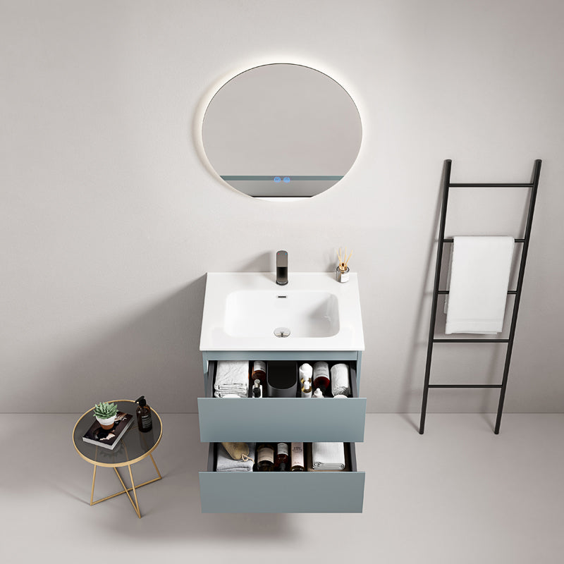 Mobile bagno sospeso 60 cm Blu Avio Lavabo in Ceramica Specchio Tondo Retroilluminato - Fiji Paint