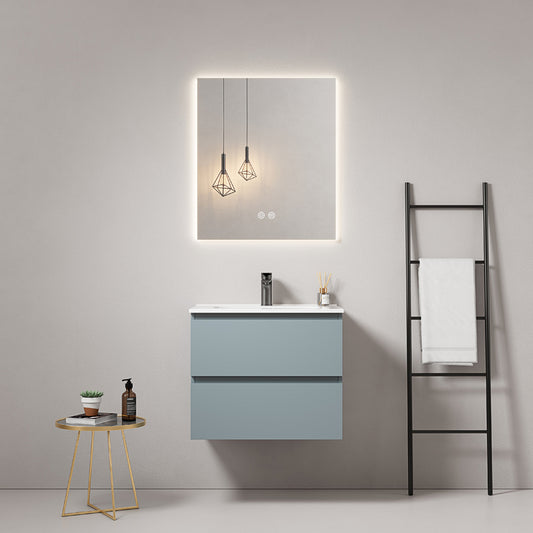 Mobile bagno sospeso 60 cm Blu Avio Lavabo in Ceramica Specchio Quadro Retroilluminato - Fiji Paint