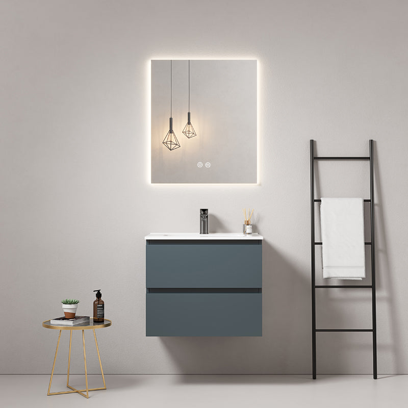 60cm Wall-hung Bathroom Cabinet Sea Blue Ceramic Sink Backlit Mirror - Fiji Paint