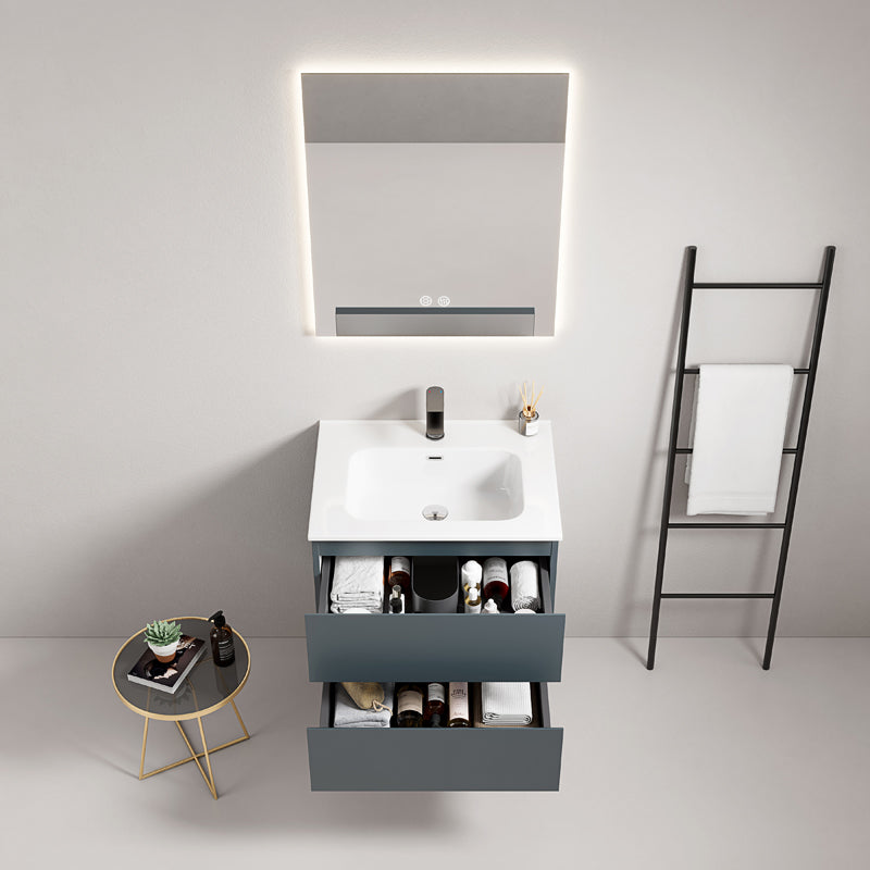 60cm Wall-hung Bathroom Cabinet Sea Blue Ceramic Sink Backlit Mirror - Fiji Paint