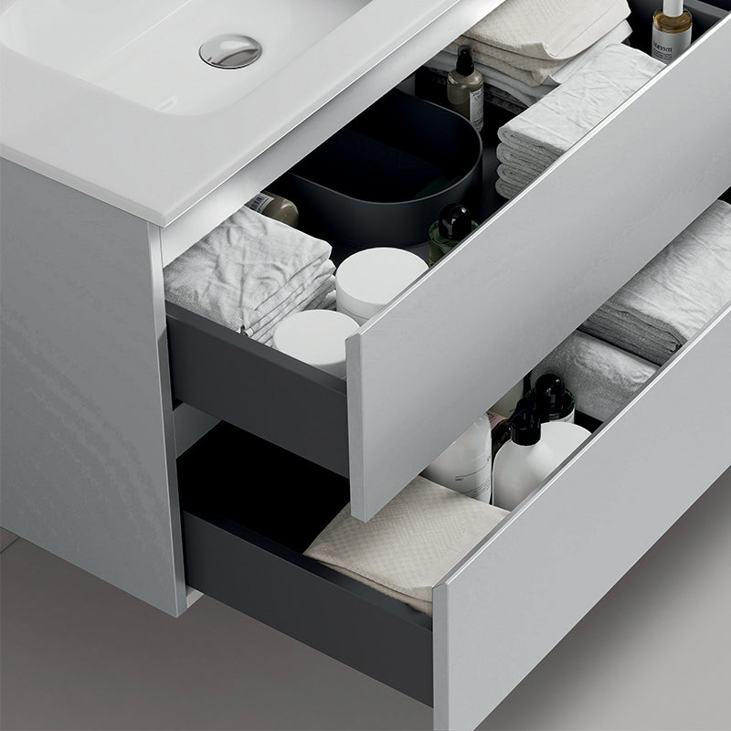Mobile bagno sospeso 60 cm Bianco Lavabo in Ceramica Specchio Tondo - Fiji Paint