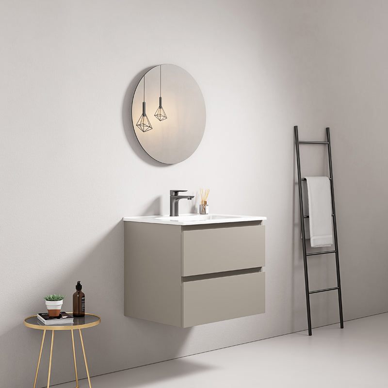 60cm Ash Grey Wall-hung Bathroom Cabinet Ceramic Sink Round Mirror - Fiji Paint