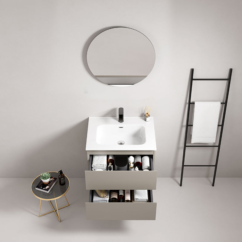 60cm Ash Grey Wall-hung Bathroom Cabinet Ceramic Sink Round Mirror - Fiji Paint