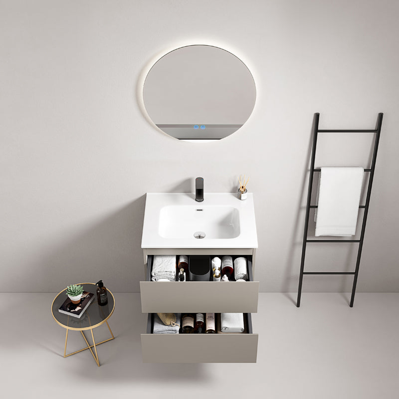 Mobile bagno sospeso 60 cm Grigio Cenere Lavabo in Ceramica Specchio Tondo Retroilluminato - Fiji Paint