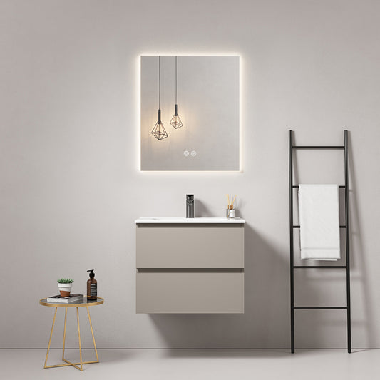 Mobile bagno sospeso 60 cm Grigio Cenere Lavabo in Ceramica Specchio Quadro Retroilluminato - Fiji Paint