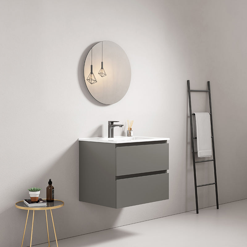 Mobile bagno sospeso 60 cm Grigio Londra Lavabo in Ceramica Specchio Tondo - Fiji Paint