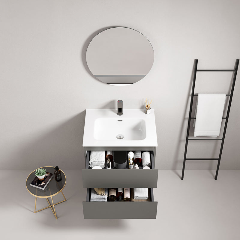 Mobile bagno sospeso 60 cm Grigio Londra Lavabo in Ceramica Specchio Tondo - Fiji Paint