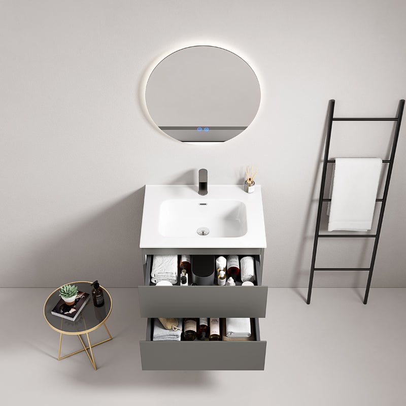 60cm London Grey Wall-hung Bathroom Cabinet Ceramic Sink Backlit Round Mirror - Fiji Paint