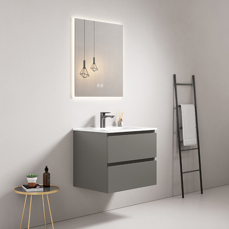 Mobile bagno sospeso 60 cm Grigio Londra Lavabo in Ceramica Specchio Quadro Retroilluminato - Fiji Paint