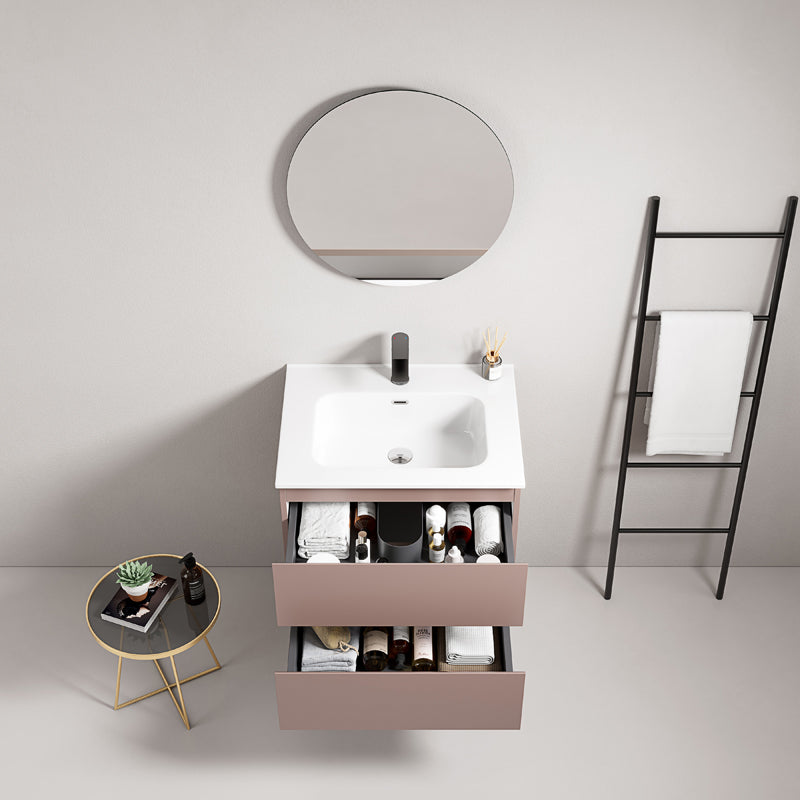 Mobile bagno sospeso 60 cm Rosa Retro Lavabo in Ceramica Specchio Tondo - Fiji Paint