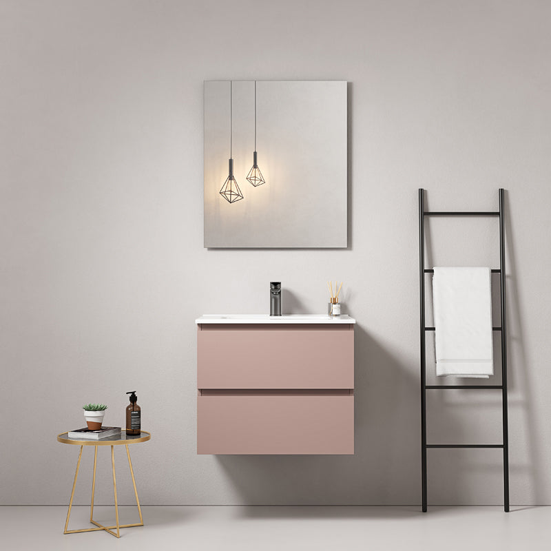 60cm Wall-hung Bathroom Cabinet Pink Retro Ceramic Sink Mirror Square - Fiji Paint
