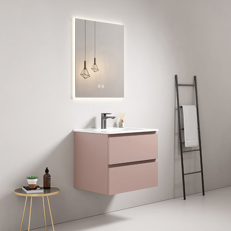 60cm Wall-hung Bathroom Cabinet Pink Retro Ceramic Sink Backlit Picture Mirror - Fiji Paint