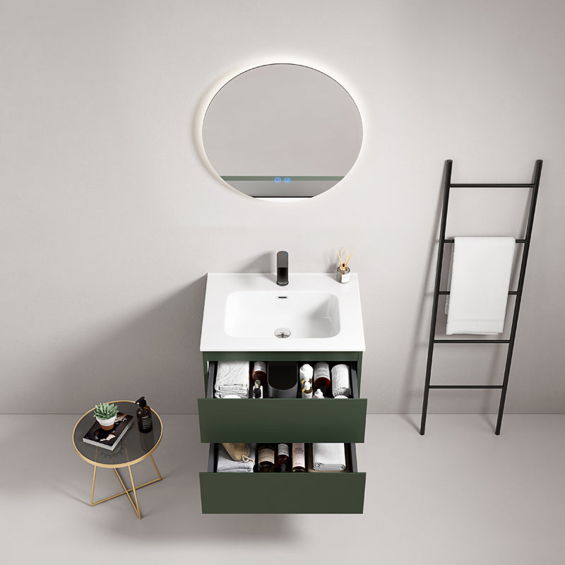 Mobile bagno sospeso 60 cm Verde Comodoro Lavabo in Ceramica Specchio Tondo Retroilluminato - Fiji Paint