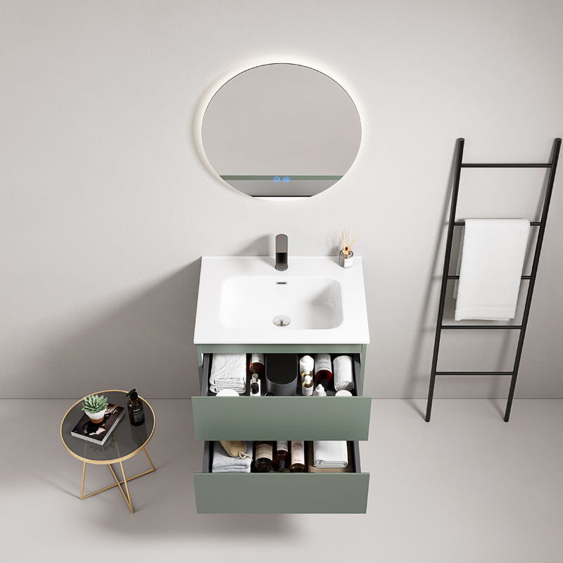 Mobile bagno sospeso 60 cm Verde Salvia Lavabo in Ceramica Specchio Tondo Retroilluminato - Fiji Paint