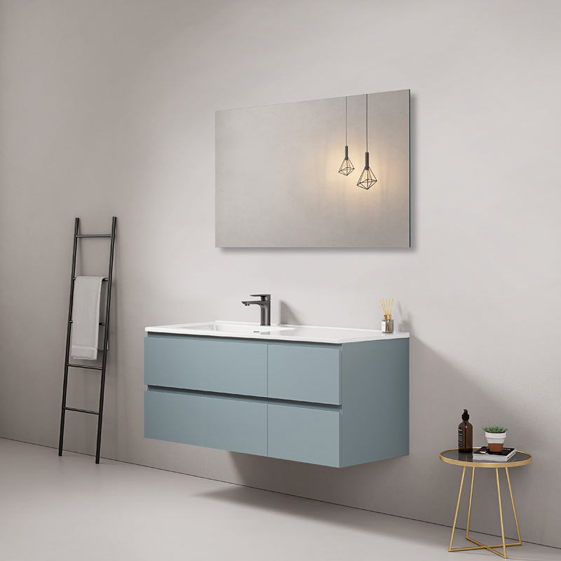Mobile bagno sospeso 120 cm Blu Avio Lavabo a Sinistra in Ceramica Specchio Quadro - Fiji Paint