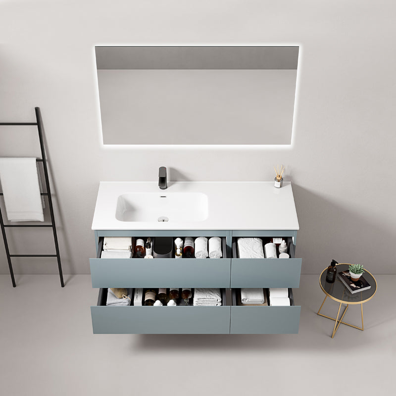 Mobile bagno sospeso 120 cm Blu Avio Lavabo a Sinistra in Ceramica Specchio Quadro Retroilluminato - Fiji Paint