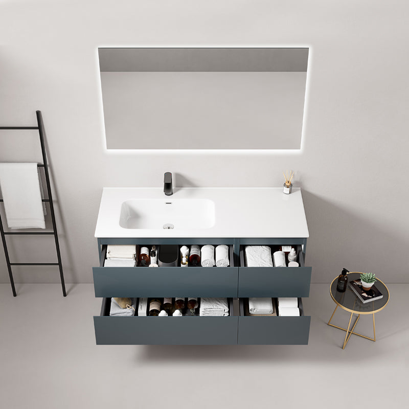 Mobile bagno sospeso 120 cm Blu Mare Lavabo a Sinistra in Ceramica Specchio Quadro Retroilluminato - Fiji Paint