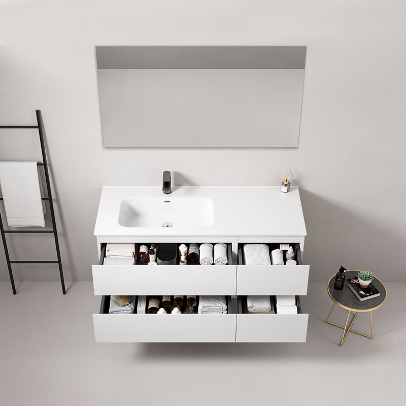 Mobile bagno sospeso 120 cm Bianco Lavabo a Sinistra in Ceramica Specchio Quadro - Fiji Paint