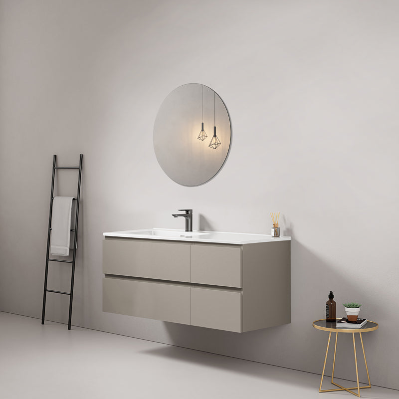 Mobile bagno sospeso 120 cm Grigio Cenere Lavabo a Sinistra in Ceramica Specchio Tondo - Fiji Paint