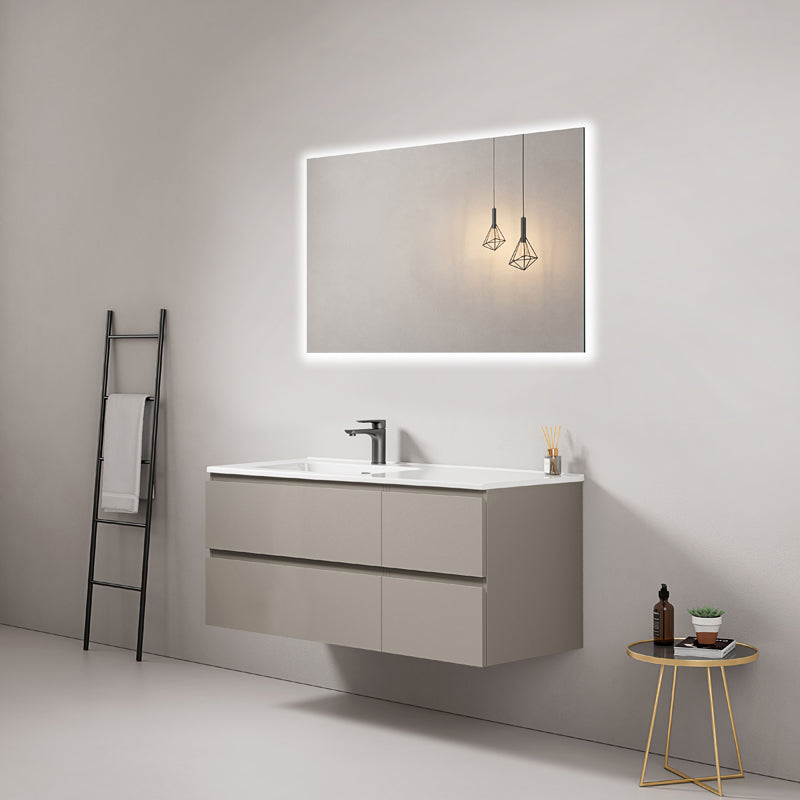 Mobile bagno sospeso 120 cm Grigio Cenere Lavabo a Sinistra in Ceramica Specchio Quadro Retroilluminato - Fiji Paint