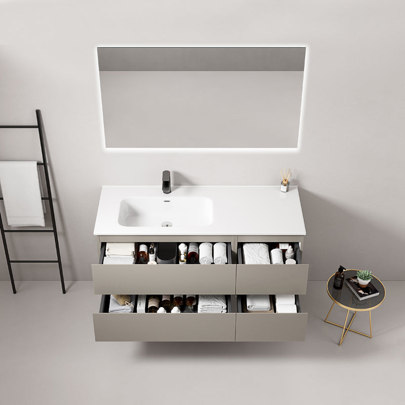 Mobile bagno sospeso 120 cm Grigio Cenere Lavabo a Sinistra in Ceramica Specchio Quadro Retroilluminato - Fiji Paint