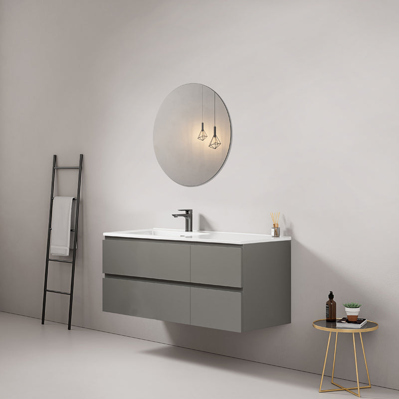 Mobile bagno sospeso 120 cm Grigio Londra Lavabo a Sinistra in Ceramica Specchio Tondo - Fiji Paint