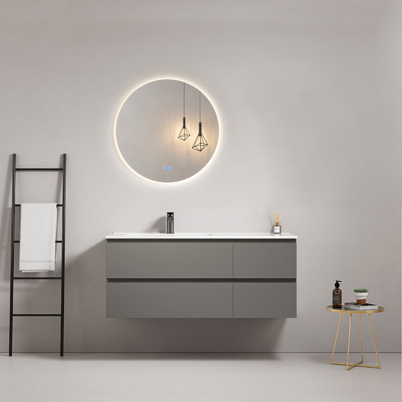 Mobile bagno sospeso 120 cm Grigio Londra Lavabo a Sinistra in Ceramica Specchio Tondo Retroilluminato - Fiji Paint