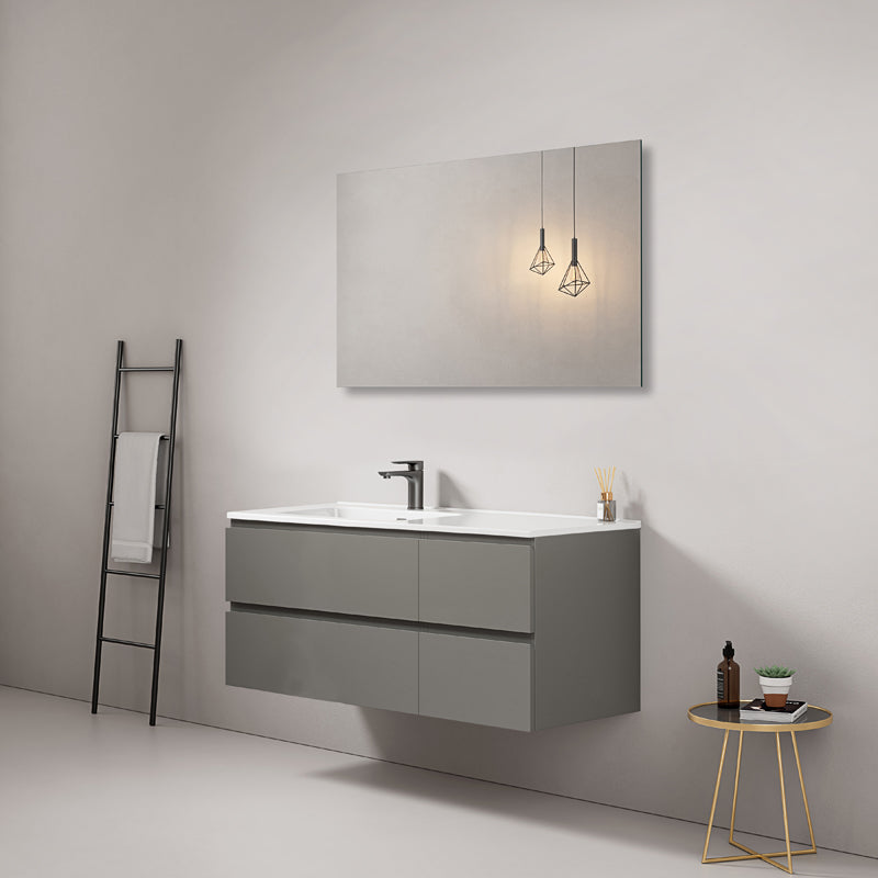 Mobile bagno sospeso 120 cm Grigio Londra Lavabo a Sinistra in Ceramica Specchio Quadro - Fiji Paint