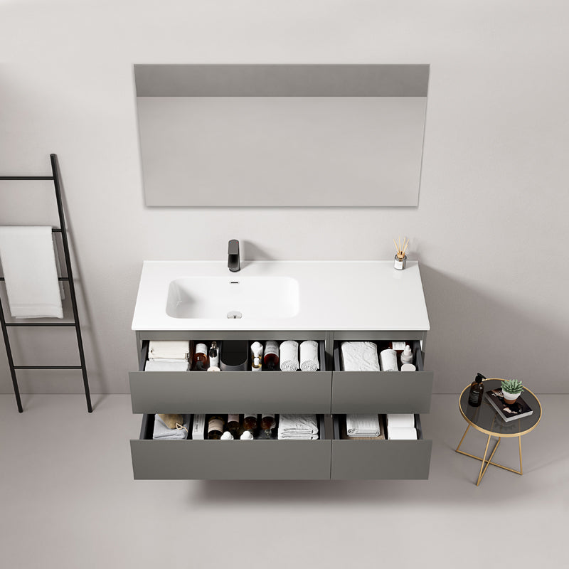 Mobile bagno sospeso 120 cm Grigio Londra Lavabo a Sinistra in Ceramica Specchio Quadro - Fiji Paint