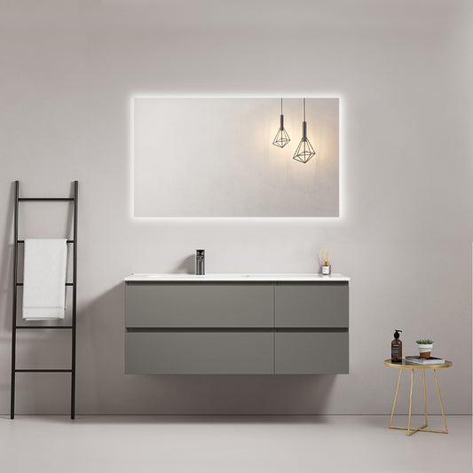 Mobile bagno sospeso 120 cm Grigio Londra Lavabo a Sinistra in Ceramica Specchio Quadro Retroilluminato - Fiji Paint