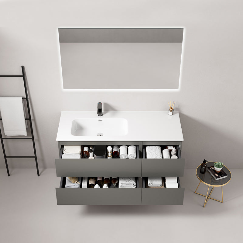 Mobile bagno sospeso 120 cm Grigio Londra Lavabo a Sinistra in Ceramica Specchio Quadro Retroilluminato - Fiji Paint