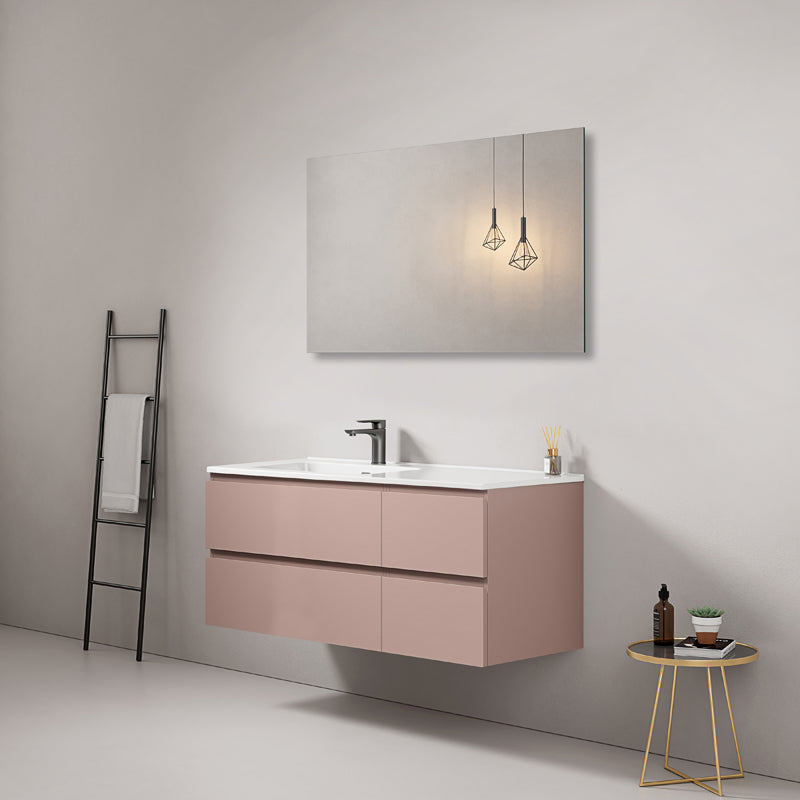 Mobile bagno sospeso 120 cm Rosa Retro Lavabo a Sinistra in Ceramica Specchio Quadro - Fiji Paint