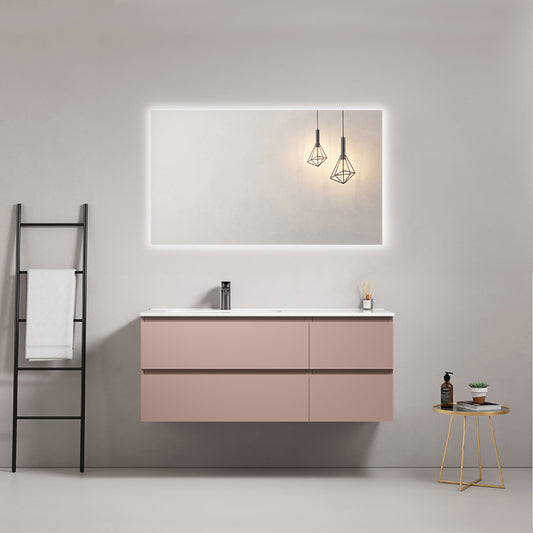 Mobile bagno sospeso 120 cm Rosa Retro Lavabo a Sinistra in Ceramica Specchio Quadro Retroilluminato - Fiji Paint