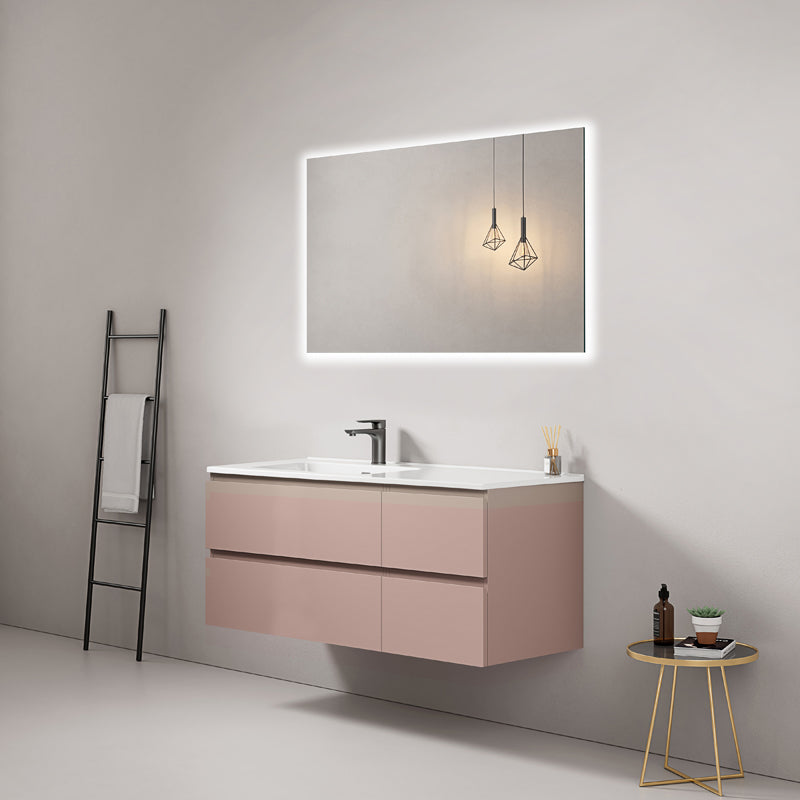 Mobile bagno sospeso 120 cm Rosa Retro Lavabo a Sinistra in Ceramica Specchio Quadro Retroilluminato - Fiji Paint