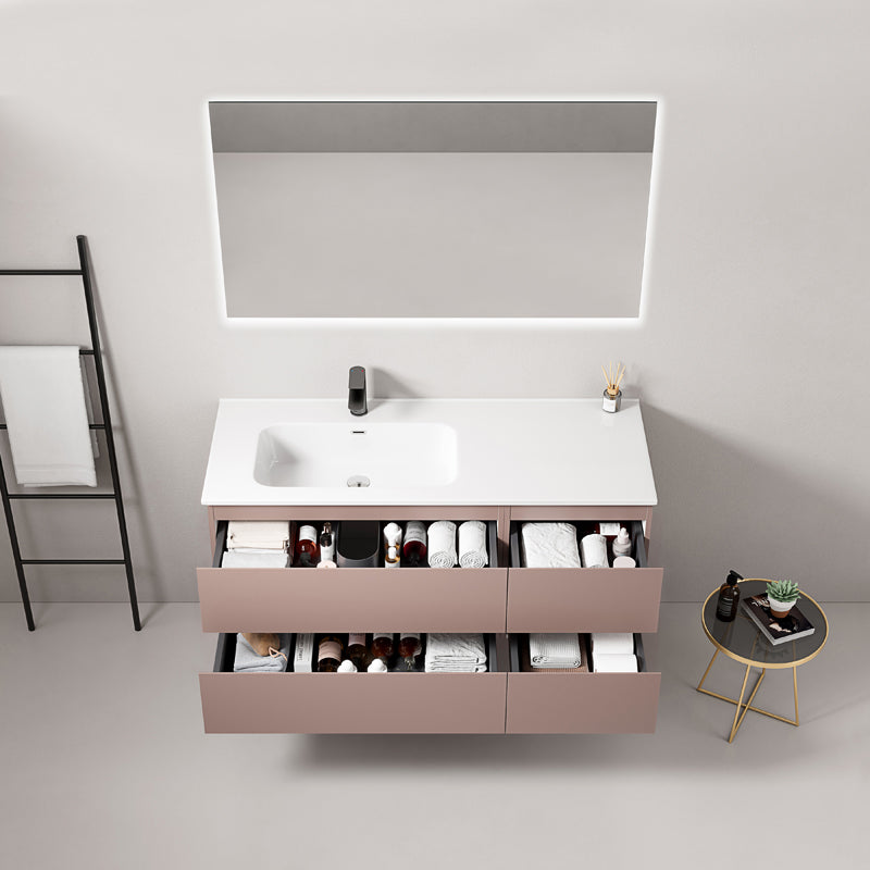 Mobile bagno sospeso 120 cm Rosa Retro Lavabo a Sinistra in Ceramica Specchio Quadro Retroilluminato - Fiji Paint