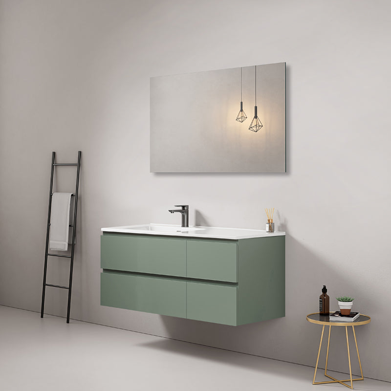 Mobile bagno sospeso 120 cm Verde Salvia Lavabo a Sinistra in Ceramica Specchio Quadro - Fiji Paint