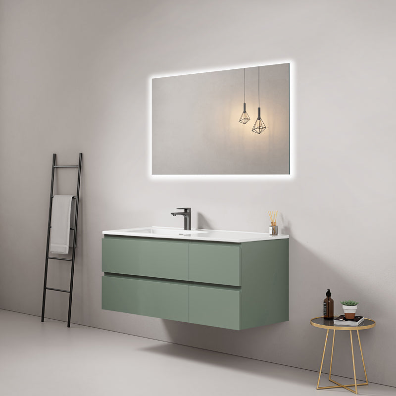 Mobile bagno sospeso 120 cm Verde Salvia Lavabo a Sinistra in Ceramica Specchio Quadro Retroilluminato - Fiji Paint