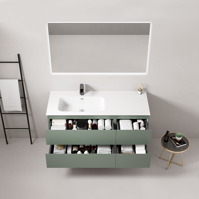Mobile bagno sospeso 120 cm Verde Salvia Lavabo a Sinistra in Ceramica Specchio Quadro Retroilluminato - Fiji Paint