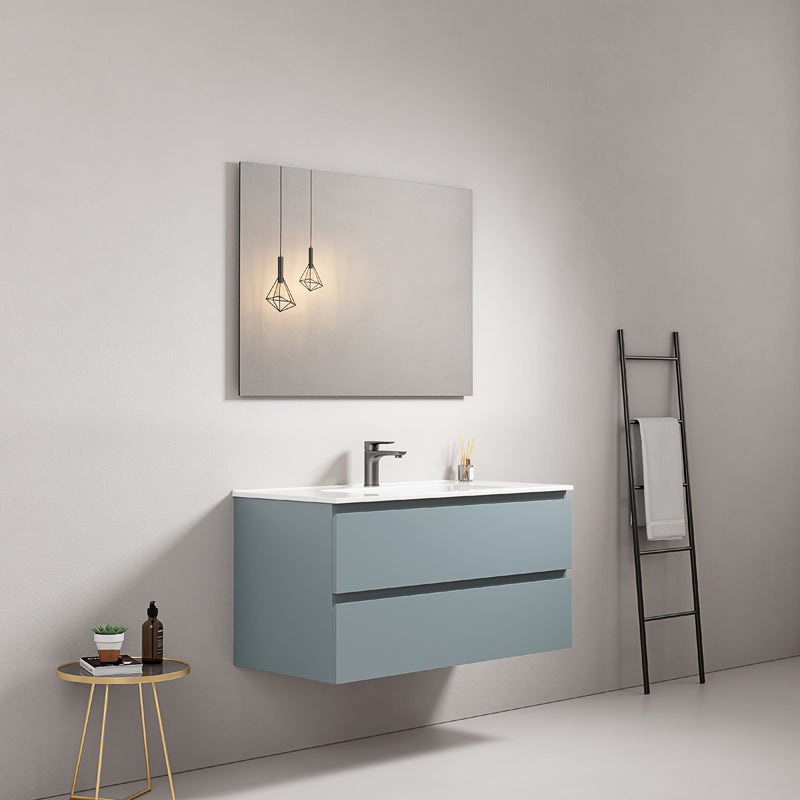 Mobile bagno sospeso 80 cm Blu Avio Lavabo in Ceramica Specchio Quadro - Fiji Paint