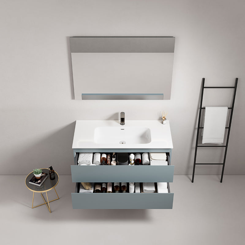 Mobile bagno sospeso 80 cm Blu Avio Lavabo in Ceramica Specchio Quadro - Fiji Paint