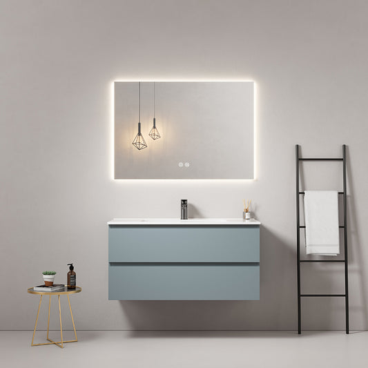 Mobile bagno sospeso 100 cm Blu Avio Lavabo in Ceramica Specchio Quadro Retroilluminato - Fiji Paint
