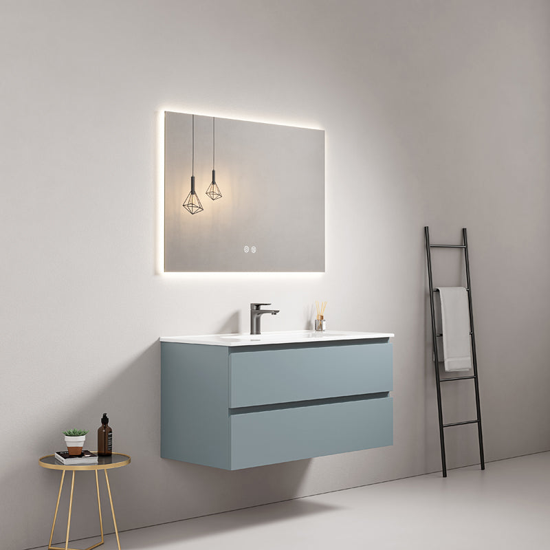 Mobile bagno sospeso 100 cm Blu Avio Lavabo in Ceramica Specchio Quadro Retroilluminato - Fiji Paint