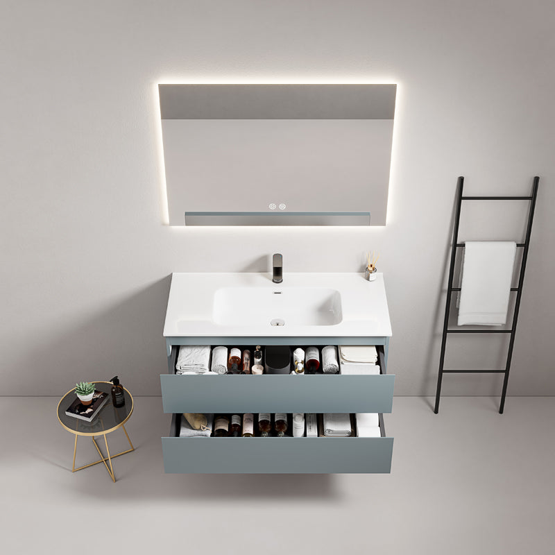 Mobile bagno sospeso 100 cm Blu Avio Lavabo in Ceramica Specchio Quadro Retroilluminato - Fiji Paint