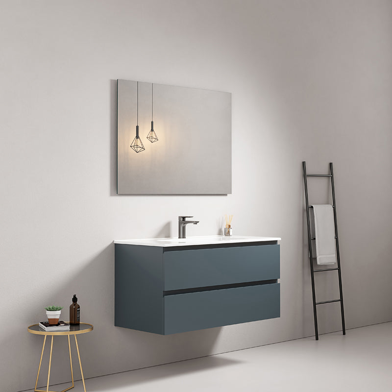 Mobile bagno sospeso 80 cm Blu Mare Lavabo in Ceramica Specchio Quadro - Fiji Paint