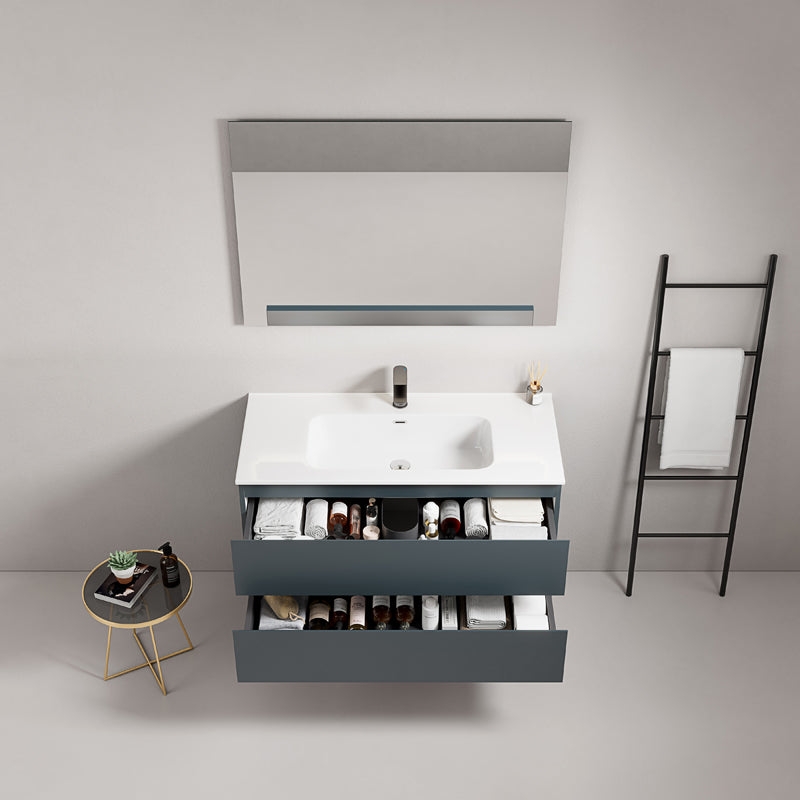 Mobile bagno sospeso 80 cm Blu Mare Lavabo in Ceramica Specchio Quadro - Fiji Paint