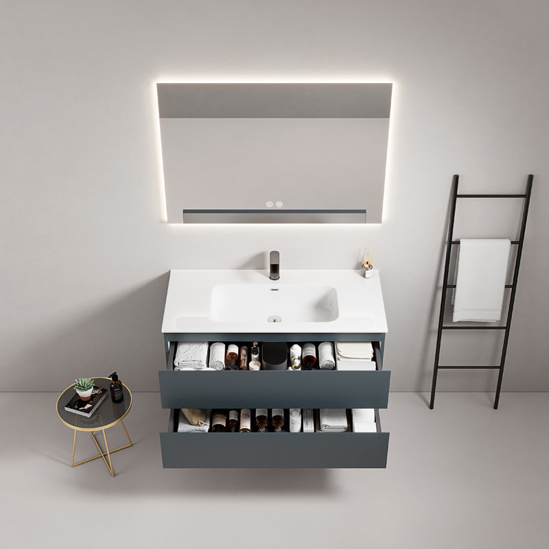 Mobile bagno sospeso 80 cm Blu Mare Lavabo in Ceramica Specchio Quadro Retroilluminato - Fiji Paint
