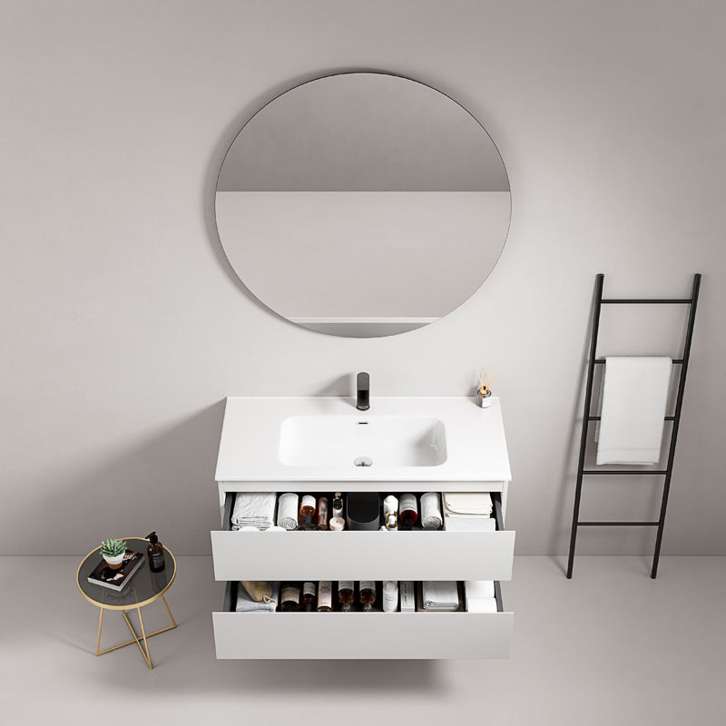 Mobile bagno sospeso 80 cm Bianco Lavabo in Ceramica Specchio Tondo - Fiji Paint