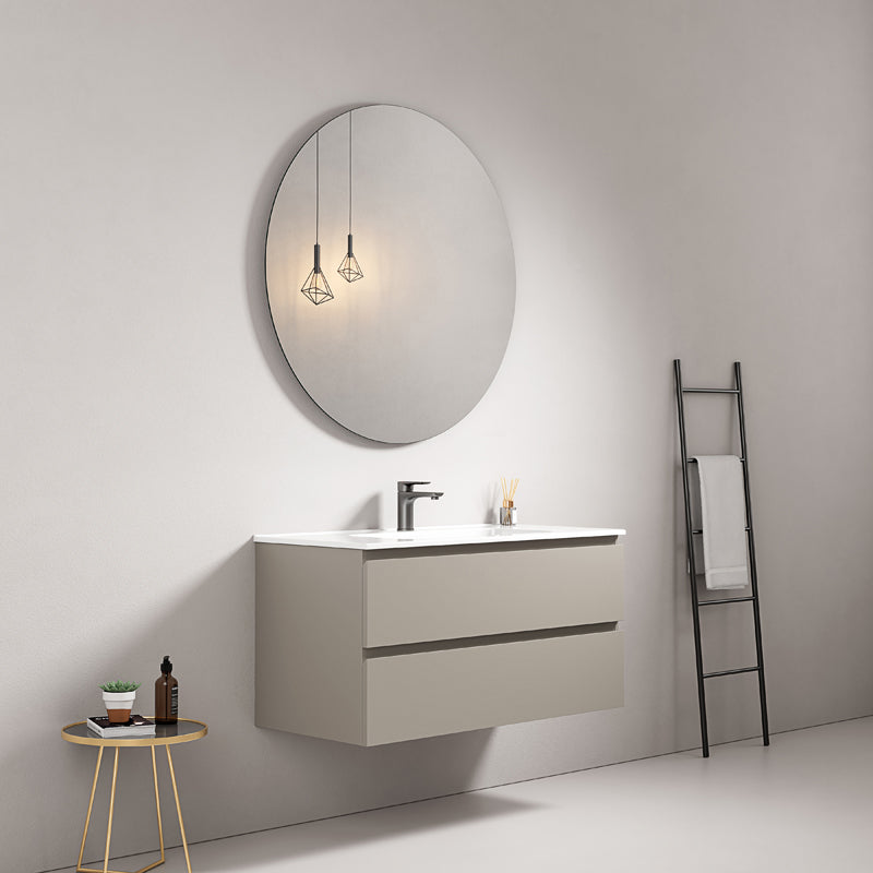 Mobile bagno sospeso 80 cm Grigio Cenere Lavabo in Ceramica Specchio Tondo - Fiji Paint