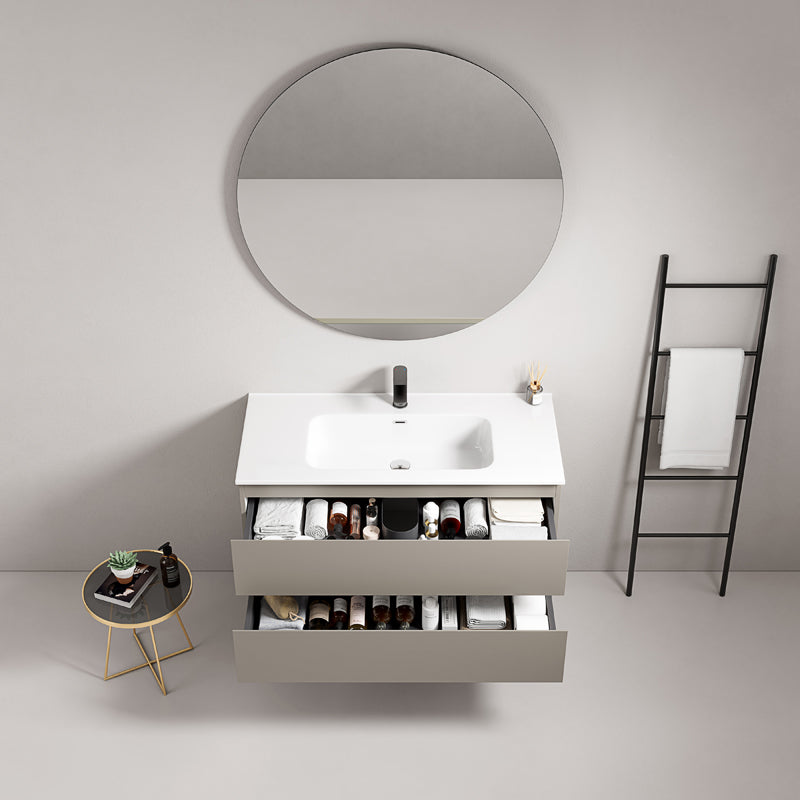 Mobile bagno sospeso 80 cm Grigio Cenere Lavabo in Ceramica Specchio Tondo - Fiji Paint